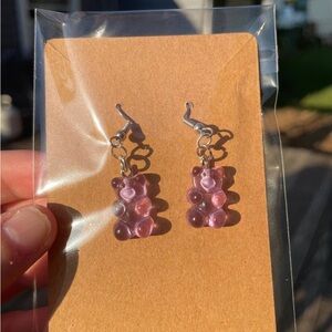 Hand-pieced Gummy Bear Purple Earrings
